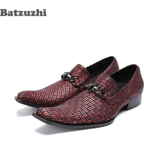 Batzuzhi Japanese Style Men Shoes Zapatos Hombre Designers Genuine Leather Dress Shoes Men Red Brown Wedding and Party Shoes