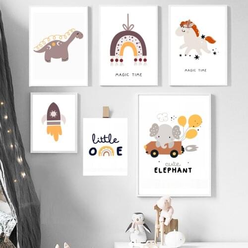 Dinosaur Elephant Rocket Rainbow Nuesery Baby Wall Art Canvas Painting Nordic Posters And Prints Wall Pictures Kids Room Decor