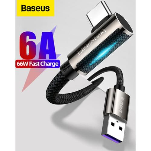 Baseus 6A USB Type C Cable for Huawei P40 P30 Mate 40 30 Pro 66W Supercharge Quick Charge 3.0 Fast Charging USB-C Charger Cable