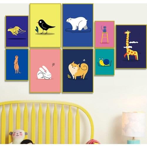 Canvas Painting Cartoon Polar Bear Bird Rabbit Dog Giraffe Wall Art Nordic Posters And Print Pictures Modern For Baby Room Decor