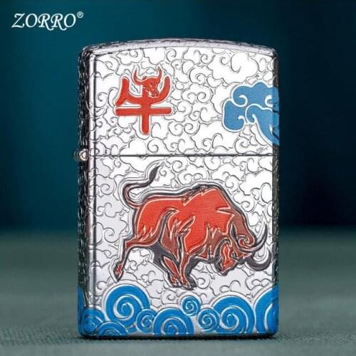 Zorro Kerosene Lighter Inlaid With Sand Wheel Creative Windproof Concave Convex With Good Luck Men Gift