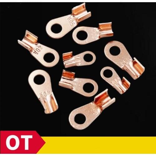 100PCS/1LOT Open Copper Nose OT Wire Terminal Splice 5A 10A 20A 30A 40A 50A