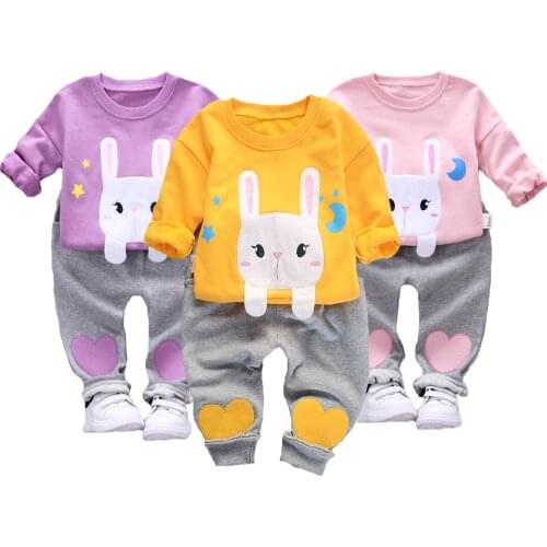 Rabbit Girls Clothing Set Spring Full Sleeve Shirt + Pants 2pcs Suit For Kids New Year Birthday Present Toddler Children Clothes