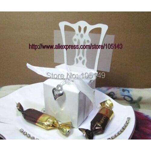 250Pieces/lot) Box for Wedding and Party favor White chair wedding gift box and heart love favor box 9 ribbon colors for choice
