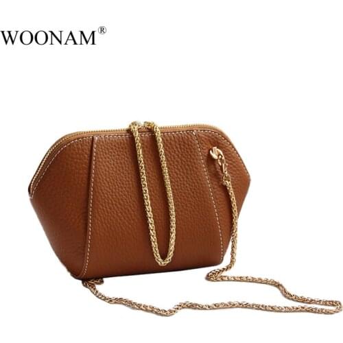 WOONAM Top Grain Genuine Calf Leather Mini Evening Clutch Chain Cross-body Satchel Shoulder Bag Wb583