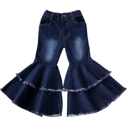 Fashion Toddler Kids Baby Girls Solid Jeans Bell-bottom Tassel Trousers Wide leg Flare Denim Pants 2-7T
