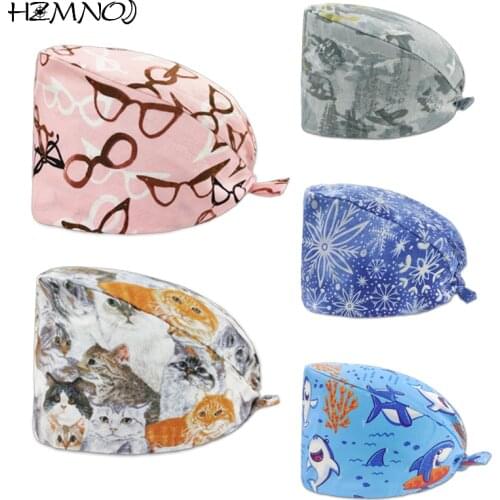 Trendy Printed Cotton Sweat-absorbent Breathable Frosted Cap Beauty Salon Work Cap Frosted Laboratory Cap Sanitary Service Cap