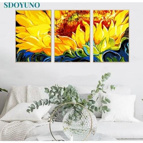 SDOYUNO 3Pcs 40x50cm Painting By Numbers For Kits DIY Pink Sunflowers Frameless Paint By Numbers On Canvas Handpainted Wall Art