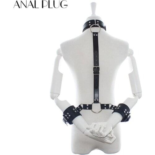 Pu Leather Harness Sex Slave Bondage Collar leash Handcuffs Neck Dog Collar Sex Adult Games Toys For Couples Woman