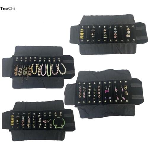 Portable Mini Velvet Jewelry Display Storage Carry Pouch Black Chain Earring Stud Ring Bangle Jewelry Organizer Travel Roll Bag