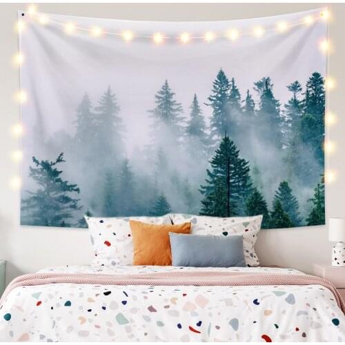 Nature Landscape Tapestry Misty Forest Mountain Wall Hanging Dorm Bedroom Living Room Fashion Art Decor Picnic Beach Mat