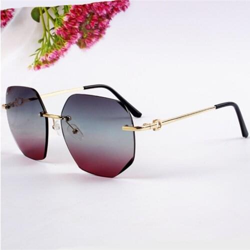 Cutting Lens Rimless Sunglasses Women Fashion Gradient Oversized Sun Glasses Ladies Frameless Pink Eyewear Shades UV400