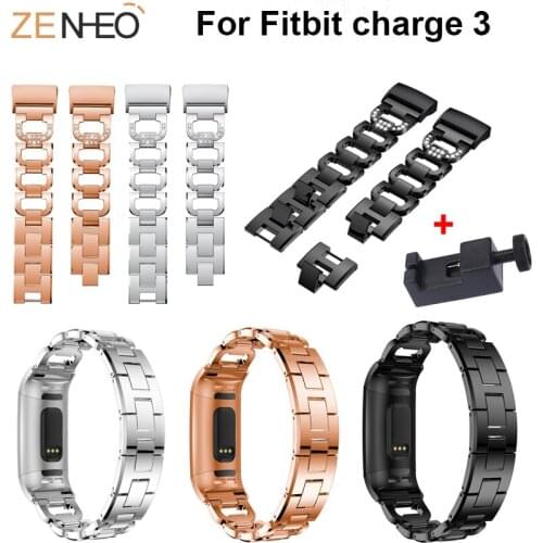 Luxury Metal Bracelets Watchband For Fitbit Charge 3 bands Rhinestone watches Straps For Fitbit Charge 3 Wristband with tool