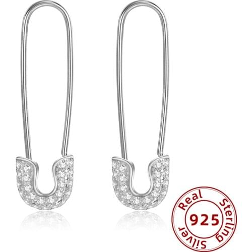 Small Safety Pin Studs 925 Sterling Silver Earrings for Women Unisex Ear Piercing Stud Earrings Zircon Fine Jewelry Gift