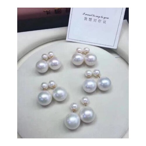 18K white 6-10mm natural Freshwater Pearls earrings free shipping