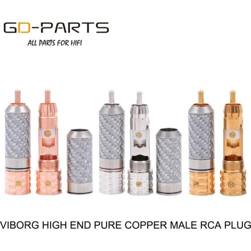 Viborg Pure Copper Male RCA Jack Plug Hifi Audio Video Connector Terminal Carbon Fibre For TV CD DAC AMP Turntable Gold Rhodium