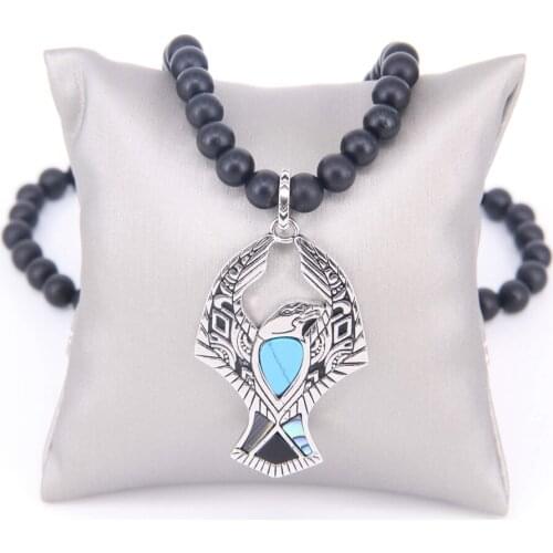 Thomas Matt Black Obsidian Beads and Eagle Pendant Necklace, Rebel Heart Jewelry Gift For Women and Men TS-N39