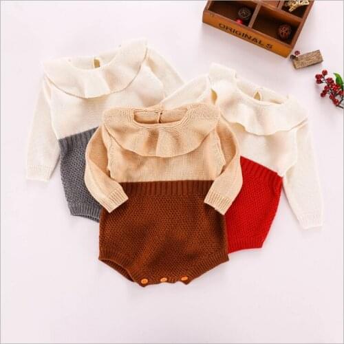 0-24M Baby Girls Boys Knitted Romper Newborn Clothes Cotton Woolen Ruffle Infant Kids Autumn Winter Long Sleeve Jumpsuit