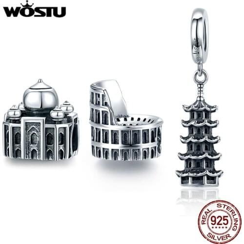 WOSTU 2020 New Oriental Charm 925 Sterling Silver Chinese Tower Pagodas Pendant Beads fit for Bracelet Bangle Jewelry CQC1544