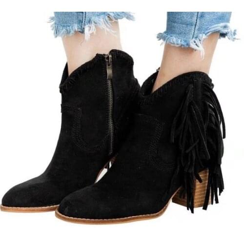 Women Tassel Fringe Faux Suede Leather Ankle Boots Woman Girl Flat Shoes Booties 2020 New Fashion Style