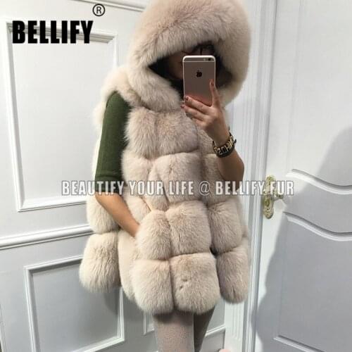 Latest Collection European Winter womens Real Fox Fur Vest with Hood Natural Fur Gilet coats wholesale