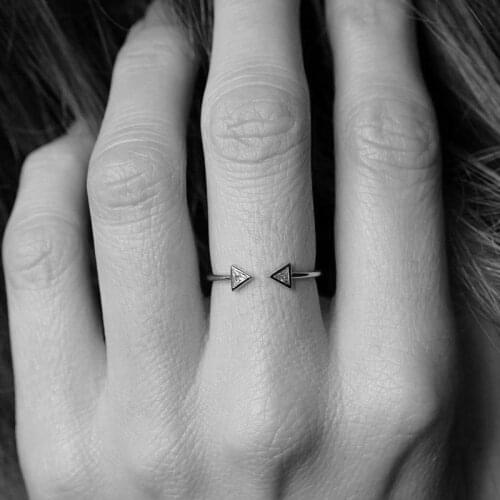 PURE 925 sterling silver jewelry wholesale drop shipping double triangle cz geometric open silver cute girl ring high quality