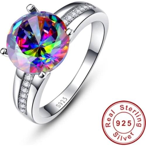 New Simple Jewelry 6.3Ct Striking Rainbow Fire Mystic Topaz Ring for Lady Birthday Gift 925 Solid Sterling Silver Size 6 7 8 9
