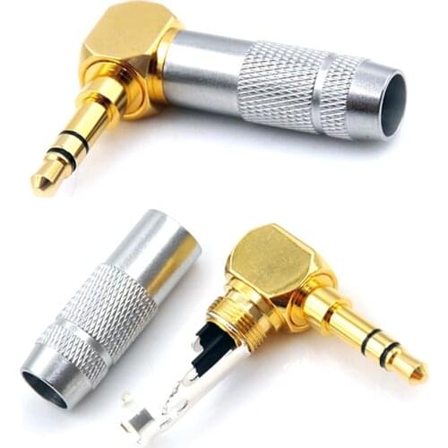 3.5mm Jack 3 Pole Audio Plug Earphone Splice Adapter DIY HiFi Stereo Headphone Solder Wire Connector 90 Degree Bend Plug