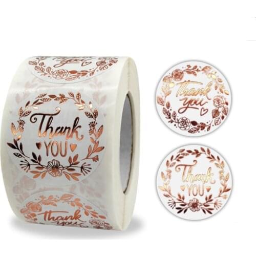 38mm Wreath Style Gold Foil Thank You Stickers For Wedding Decoration 100/300/500pcs Thank you Sealing Labels For Party Gift