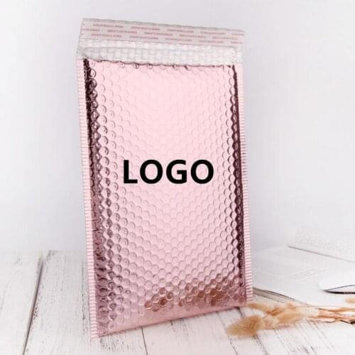 50pcs One Color Logo Printed Rose Gold Bubble Envelope Mailing Bags Poly Mailer Self Seal Packaging Bag Customized