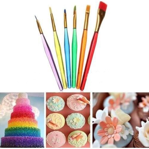 6 Pcs/ Set Multi-color Candy Cake Icing Decor Paint Brushes Set Bakeware Kit Tools FP8