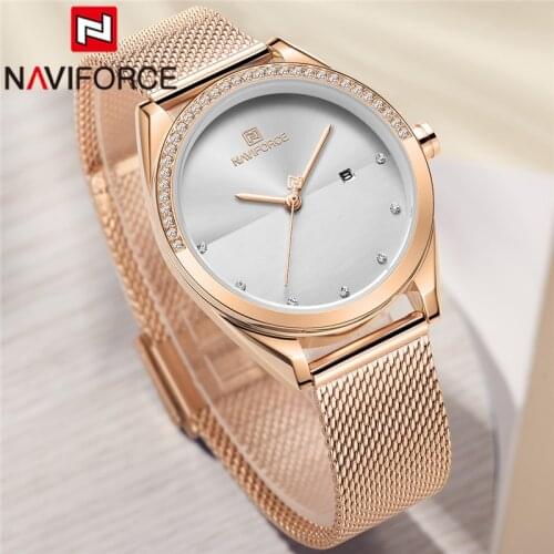 NAVIFORCE Fashion Women Watch Top Brand Luxury Rose Gold Ladies Wristwatch Stainless Steel Bracelet Classic Female Clock 5015