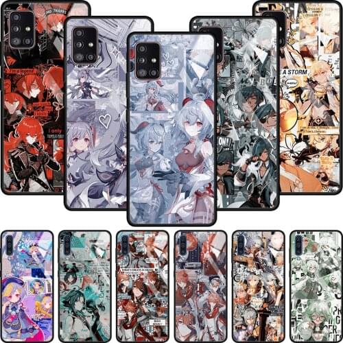 Genshin Impact Anime Tempered Glass Phone Case For Samsung Galaxy A51 A71 A21s A31 A72 A52 A41 A91 A11 A01 Shell Smartphone