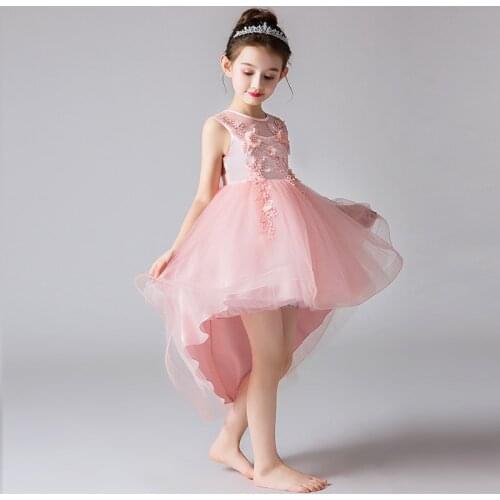 Girls Tulle Gown Flower Girl Dress For Weddings Summer New Sweet Flower Beading O-neck Sleeveless Big Girls Mini Ball Gown