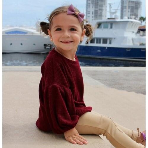 Hot Sale!Solid Long Puff Sleeves Girls Shirt/Cool Sweatshirt 3042