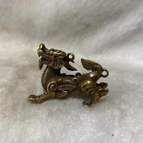 CHINA antique Pure copper bronze fengshui safety lovely Dragon small Statue Metal crafts family decorations pendant