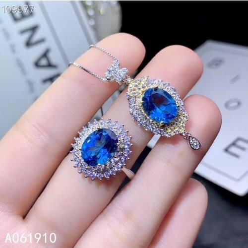 KJJEAXCMY boutique jewelry 925 sterling silver inlaid Natural blue topaz Necklace Ring Suit Support detection fashion
