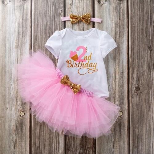 New 2021 Girls Clothing Set Newborn Summer Short Sleeve Bodysuit T-shirt+Tutu Skirt 3pcs for Kids Baby 2nd Birthday Outfits Gift