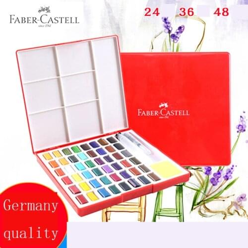 Faber-Castell 24/36/48Color Solid Watercolor Paint Box With Paintbrush Bright Color Portable Watercolor Pigment Art Supplies