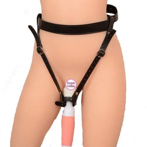 Leather Bandage Vibrator Panties Sex Belt Wearable Thongs for AV Magic Wand Dildo Massager Sex Toys for Women Adult Sex Products