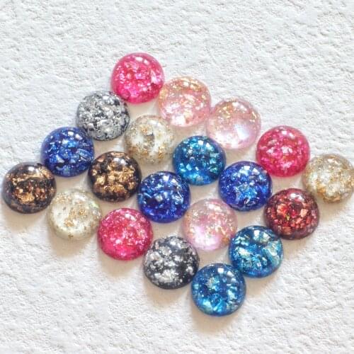 Fashion 20pcs 12mm DIY Built-in metal foil Convex round Resin Cabochons Cameo Flat back Craft Decoration rhinestone