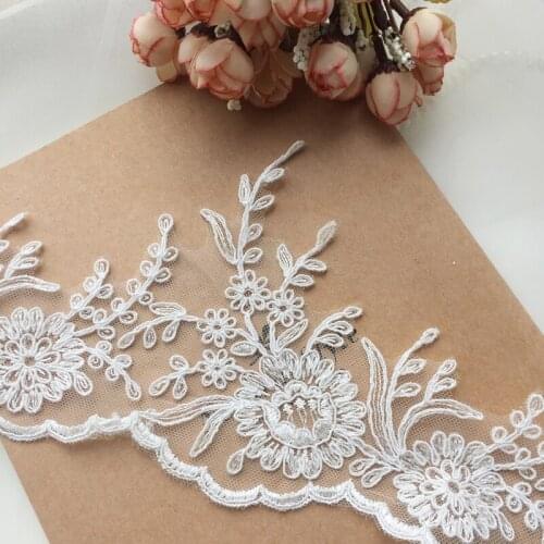 Cheap 1yard/lot 13.5cm Luxury Wedding Dress Material Off White Bone Embroidery Lace Trim Off White Textile Lace Material X761