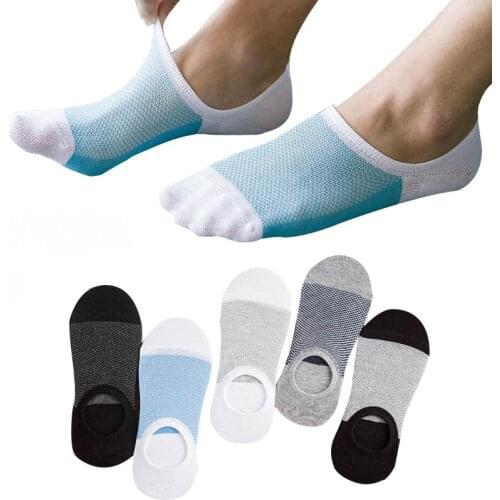 5 Pairs/lot=10 pcs Men Socks Invisible Summer Mesh Breathable Man Boat Socks Silicone Non-slip Men Short Socks