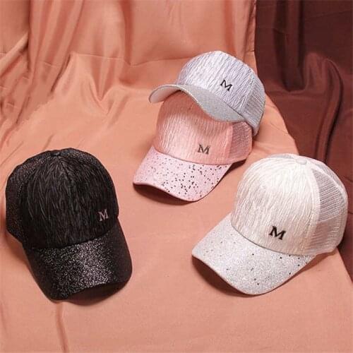New 2020 Women Baseball Cap Pink Breathable Mesh Hat Adjustable Letter M Outdoor Student Sport Black Peaked Summer Sunhat