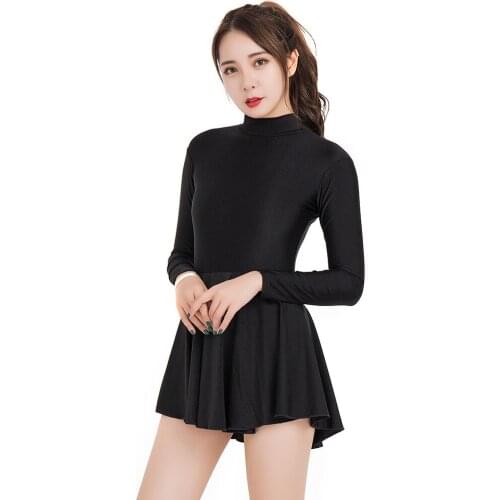 NEW arrival Women Leotards One Piece Dress Long Sleeve Leotard Ballet Dance Unitard Bodysuit Scoop Neck Gymnastics Dresses