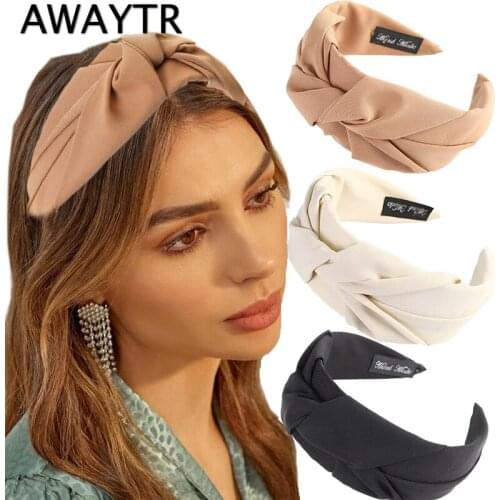 AWAYTR Wide Knotd Hair Bands For Women Solid Color Bezel Hair Hoop Headbands Fashion Fabric Hairband Hair Accessories