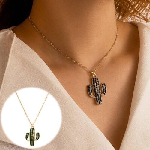 Cactus Pendant Necklace Gold Color Metal Alloy Bohemian Women Adjustable Tocona Trendy