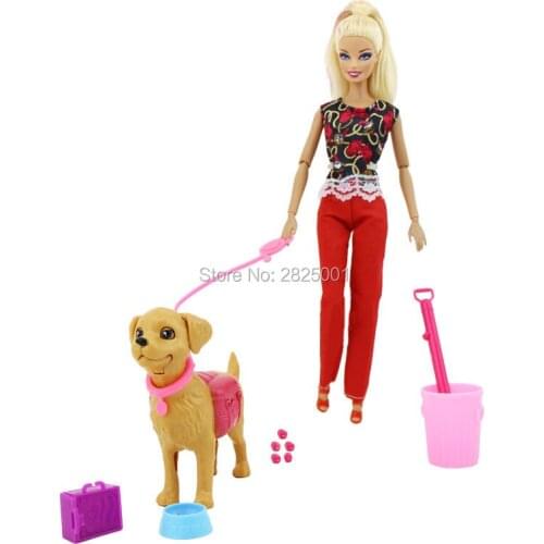 Plastic Dog Pet Sets Dog Food Bones Outside 1:6 Dollhouse Accessories Puppet Toy for Barbie Doll Play House Early Education Toy