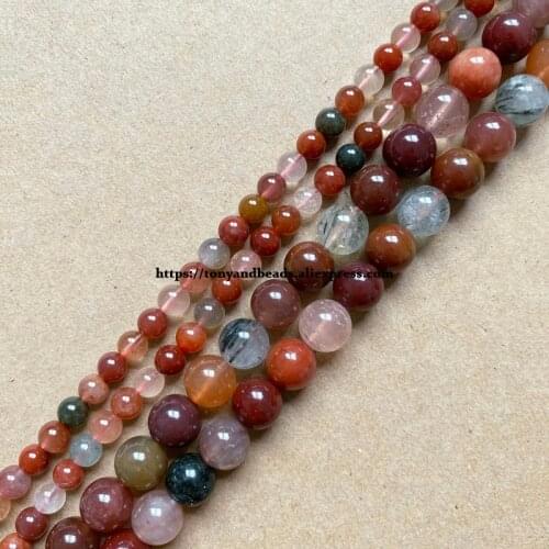 Natural Stone Smooth Mixed Colors Rutilated Quartz Crystals Loose Beads 15" Strand 4 6 8 10 12mm For Jewelry