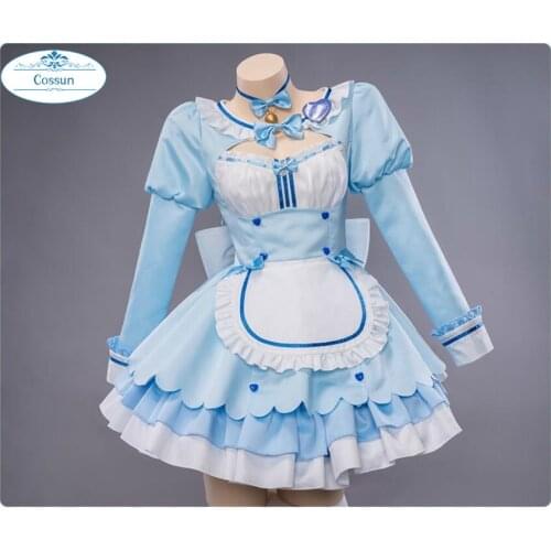 Hot Game NEKOPARA Vanilla Cosplay Costume Fashion Cute Blue Maid Outfit Black Female Carnival Party Role Play Clothing S-XL